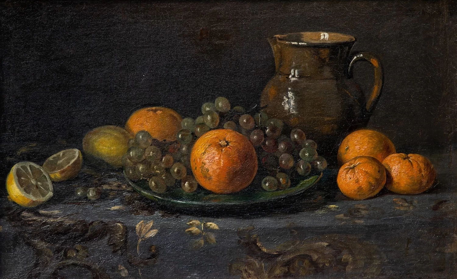 Julie Wilhelmine Hagen - Schwarz, Natura morta con brocca di terracotta e frutta
